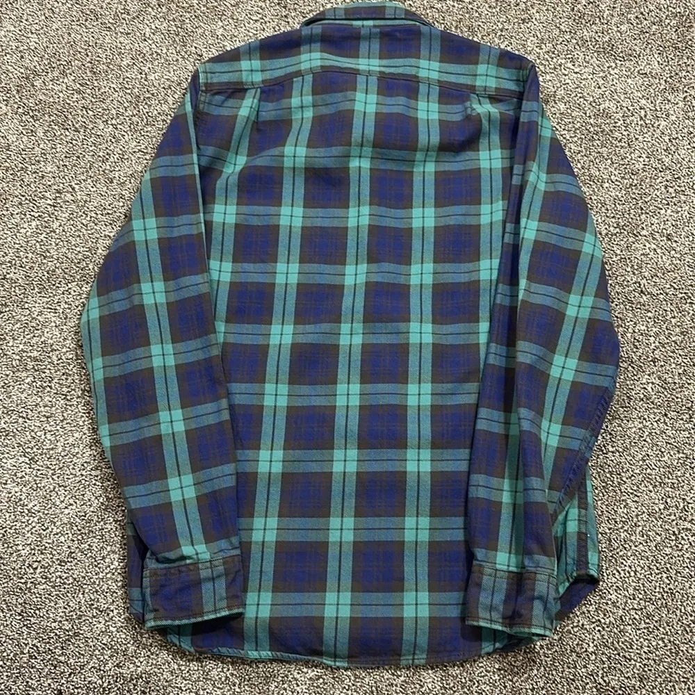 J. Crew flannel teal blue gray as seen in GQ small blackwatch. 100% cotton.